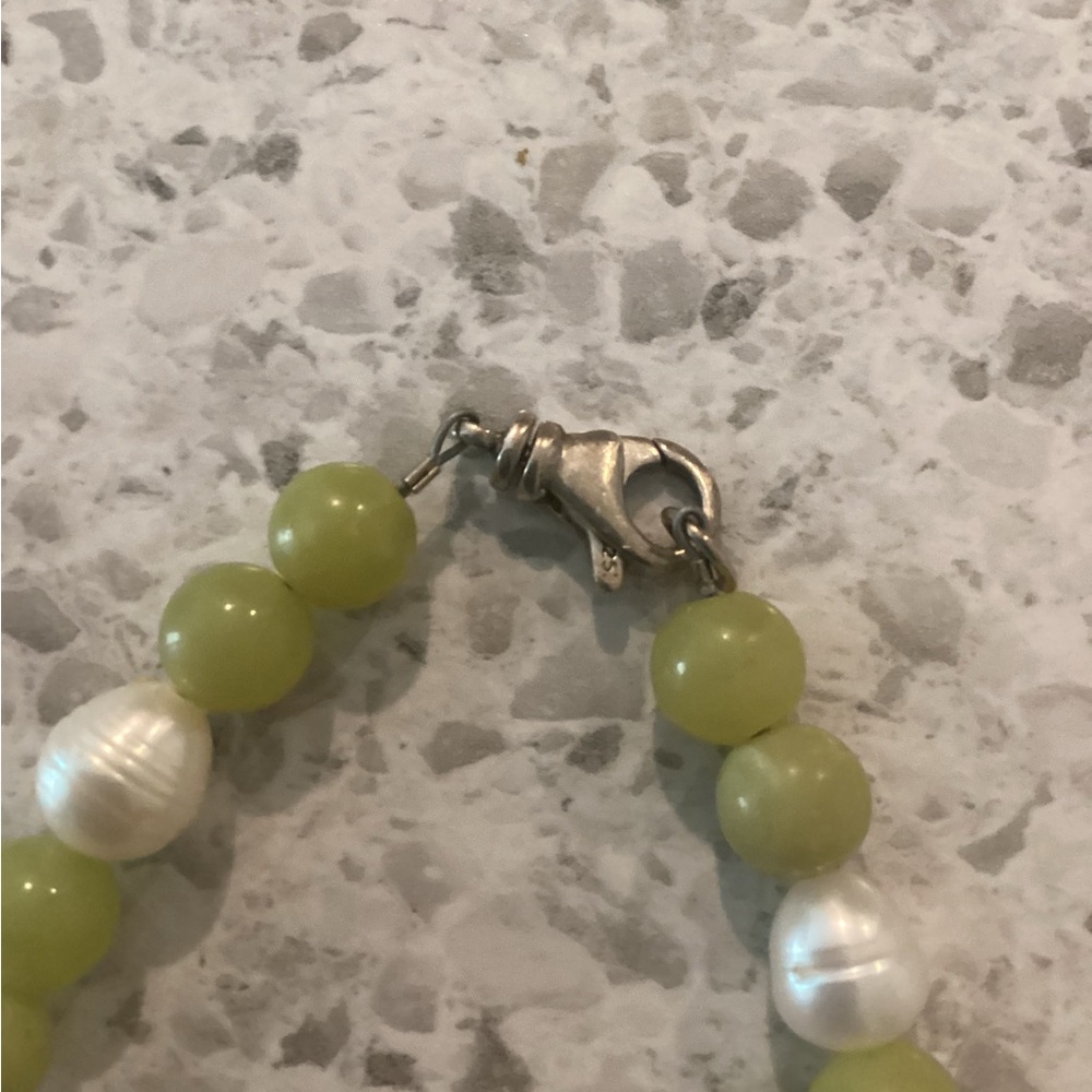 Elegant Green and White Beaded Necklace